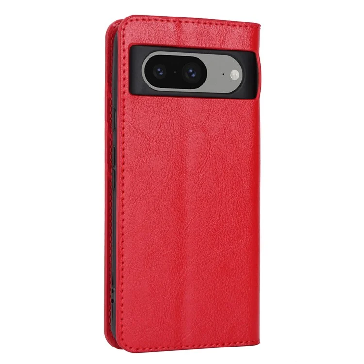 Pour Google Pixel 8 Flip Stand Wallet Crazy Horse Texture Cover Genuine Cow Leather Phone Case - Red
