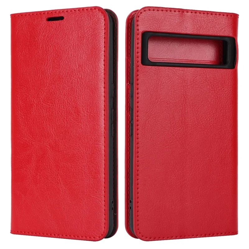 Genuine Cow Leather Cover for Google Pixel 8 Pro Crazy Horse Texture Wallet Stand Phone Case - Red