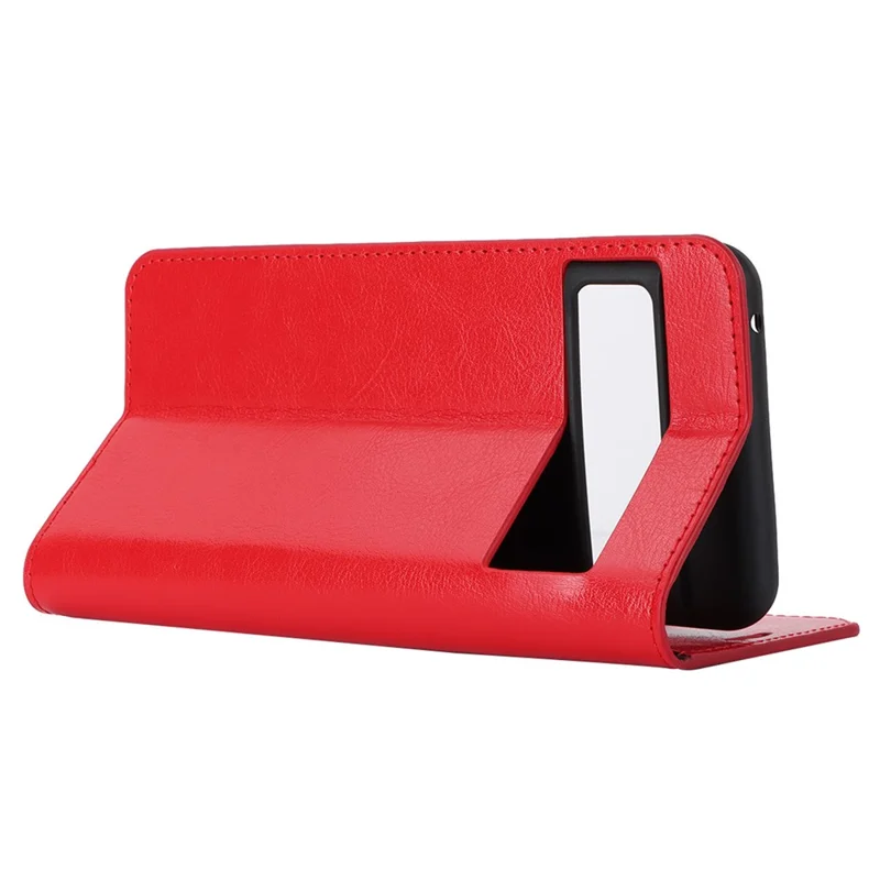 Genuine Cow Leather Cover for Google Pixel 8 Pro Crazy Horse Texture Wallet Stand Phone Case - Red