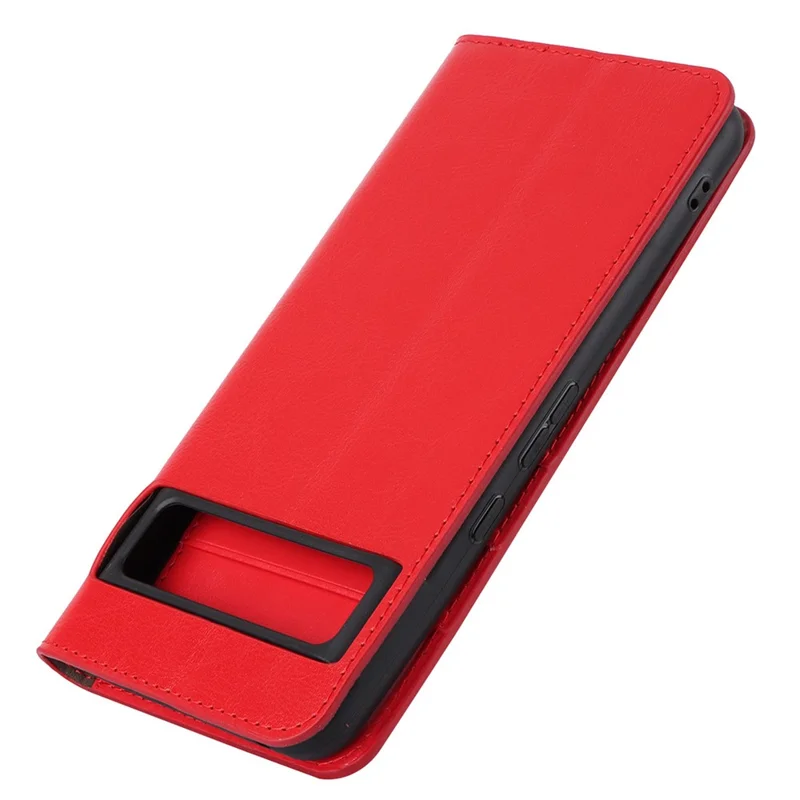 Genuine Cow Leather Cover for Google Pixel 8 Pro Crazy Horse Texture Wallet Stand Phone Case - Red