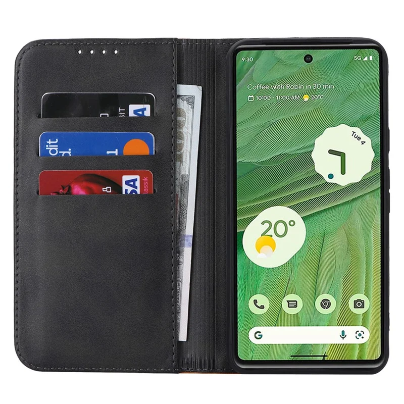 For Google Pixel 8 PU Leather Phone Case Bi-color Splicing Stand Wallet Cover - Black+Yellow