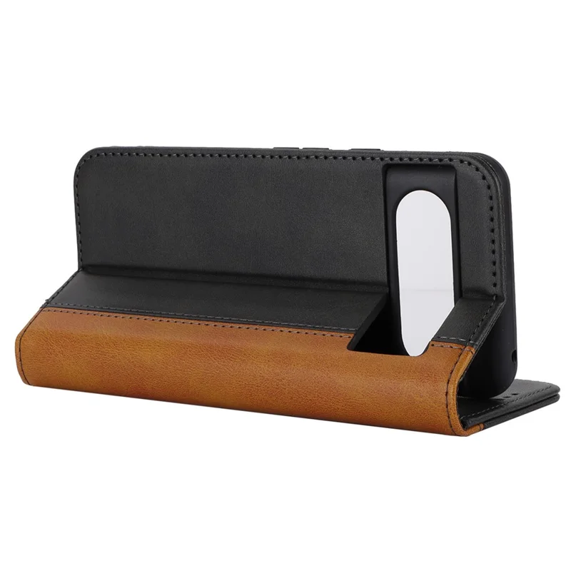 For Google Pixel 8 PU Leather Phone Case Bi-color Splicing Stand Wallet Cover - Black+Yellow