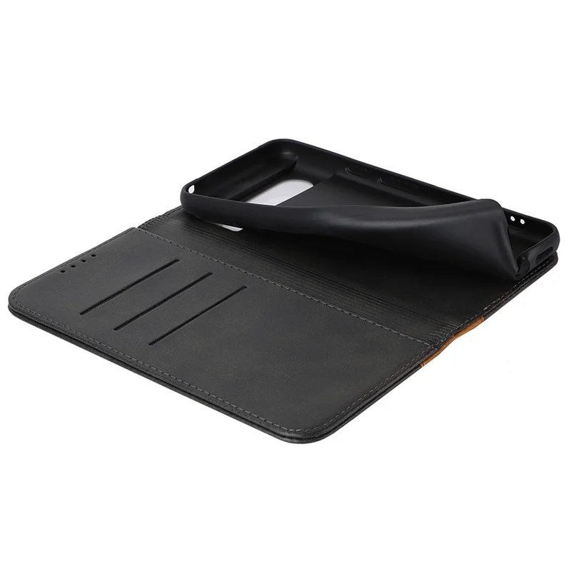 For Google Pixel 8 PU Leather Phone Case Bi-color Splicing Stand Wallet Cover - Black+Yellow