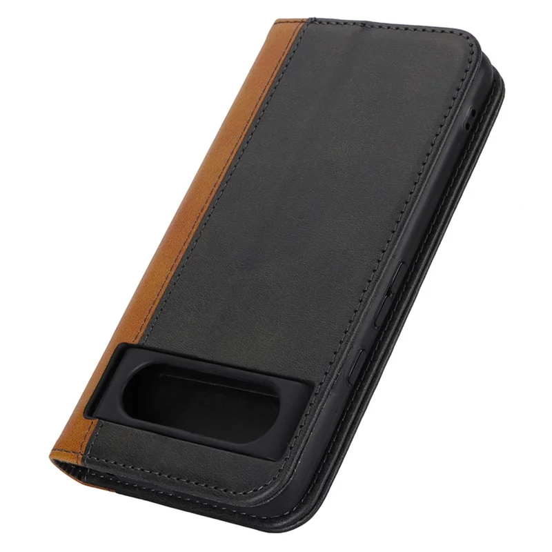 For Google Pixel 8 PU Leather Phone Case Bi-color Splicing Stand Wallet Cover - Black+Yellow