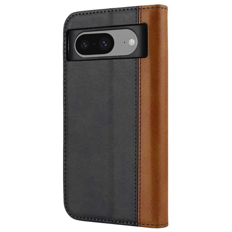 For Google Pixel 8 PU Leather Phone Case Bi-color Splicing Stand Wallet Cover - Black+Yellow
