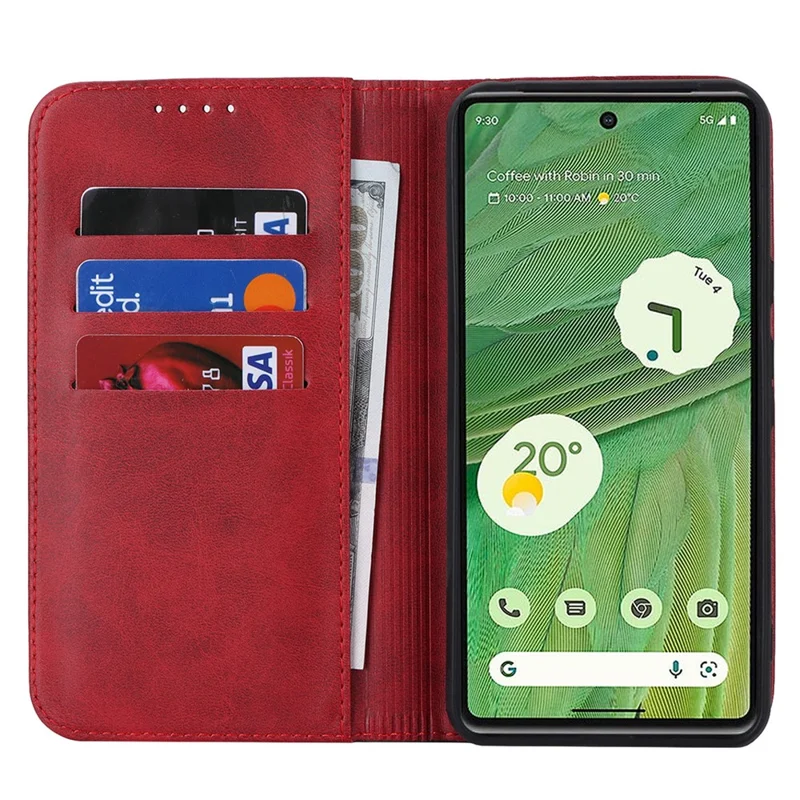 For Google Pixel 8 PU Leather Phone Case Bi-color Splicing Stand Wallet Cover - Red+Black