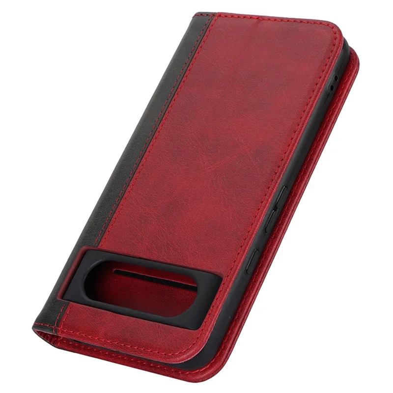 For Google Pixel 8 PU Leather Phone Case Bi-color Splicing Stand Wallet Cover - Red+Black