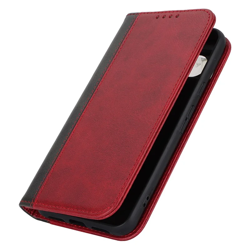 For Google Pixel 8 PU Leather Phone Case Bi-color Splicing Stand Wallet Cover - Red+Black