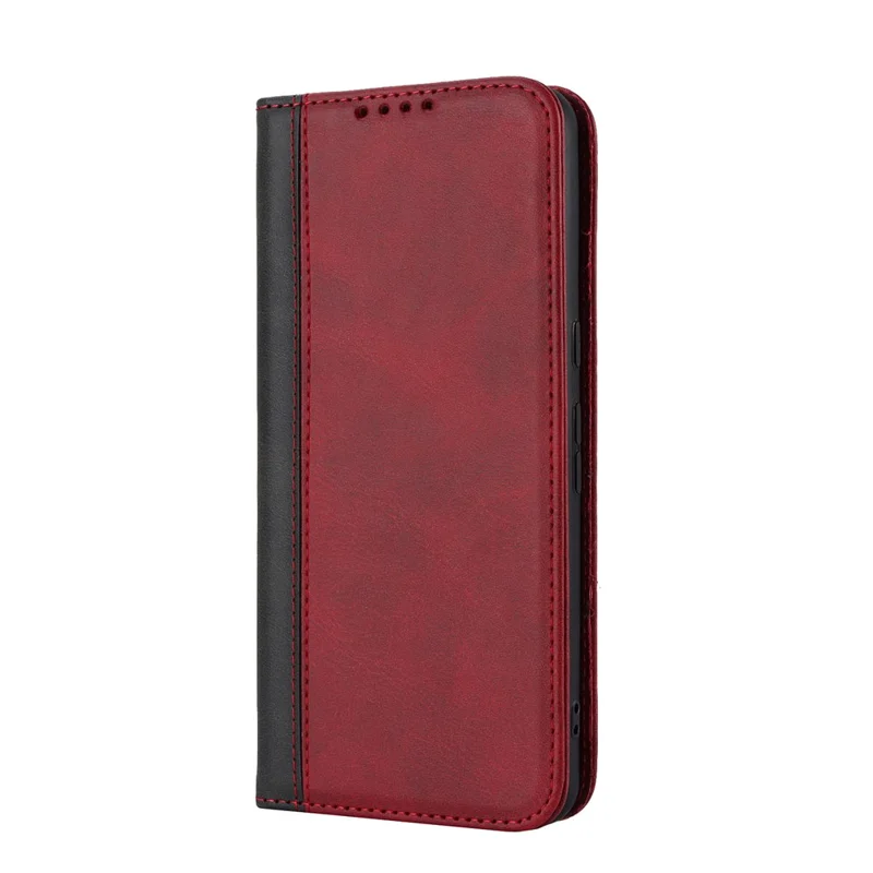 For Google Pixel 8 PU Leather Phone Case Bi-color Splicing Stand Wallet Cover - Red+Black