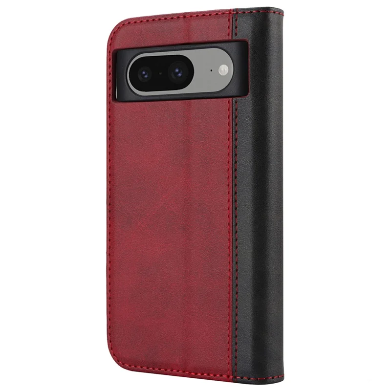 For Google Pixel 8 PU Leather Phone Case Bi-color Splicing Stand Wallet Cover - Red+Black