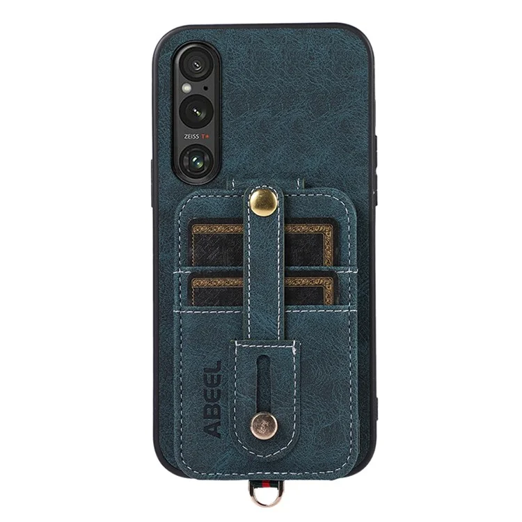 ABEEL Stile 02 Per Sony Xperia 1 V Texture Litchi PU Leather+TPU+PC Cover Telefono Flip Verticale Slot per Schede Supporto - Blu
