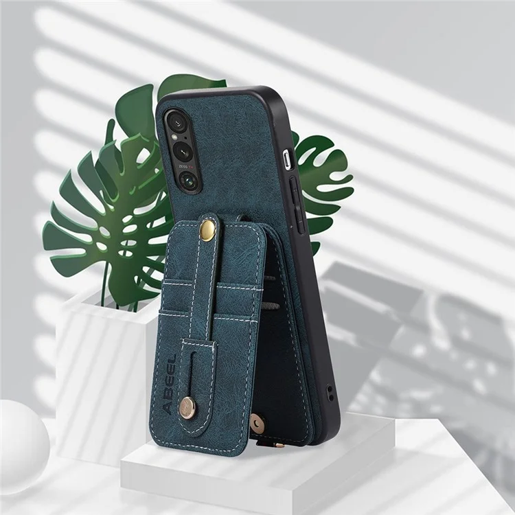 ABEEL Stile 02 Per Sony Xperia 1 V Texture Litchi PU Leather+TPU+PC Cover Telefono Flip Verticale Slot per Schede Supporto - Blu