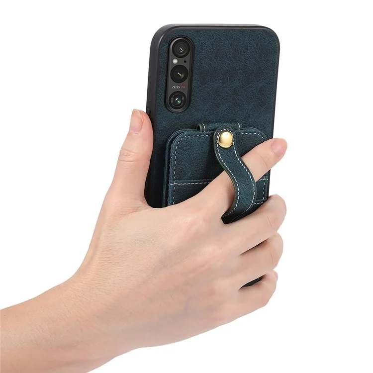 ABEEL Stile 02 Per Sony Xperia 1 V Texture Litchi PU Leather+TPU+PC Cover Telefono Flip Verticale Slot per Schede Supporto - Blu