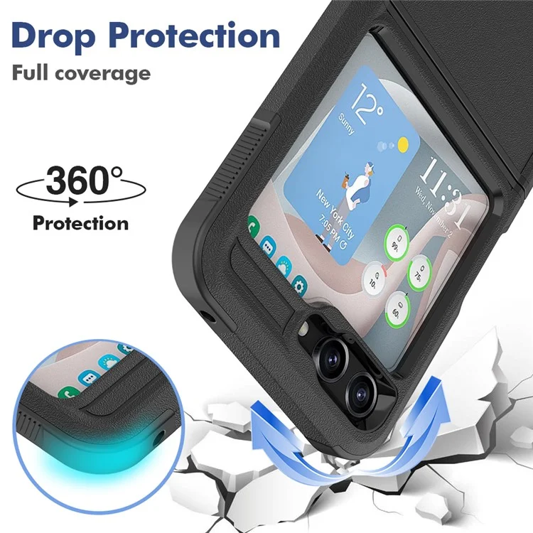 Pour Samsung Galaxy Z Flip5 5G Dual Layer Protection PC+TPU Cover Anti-Fall Phone Case - Noir