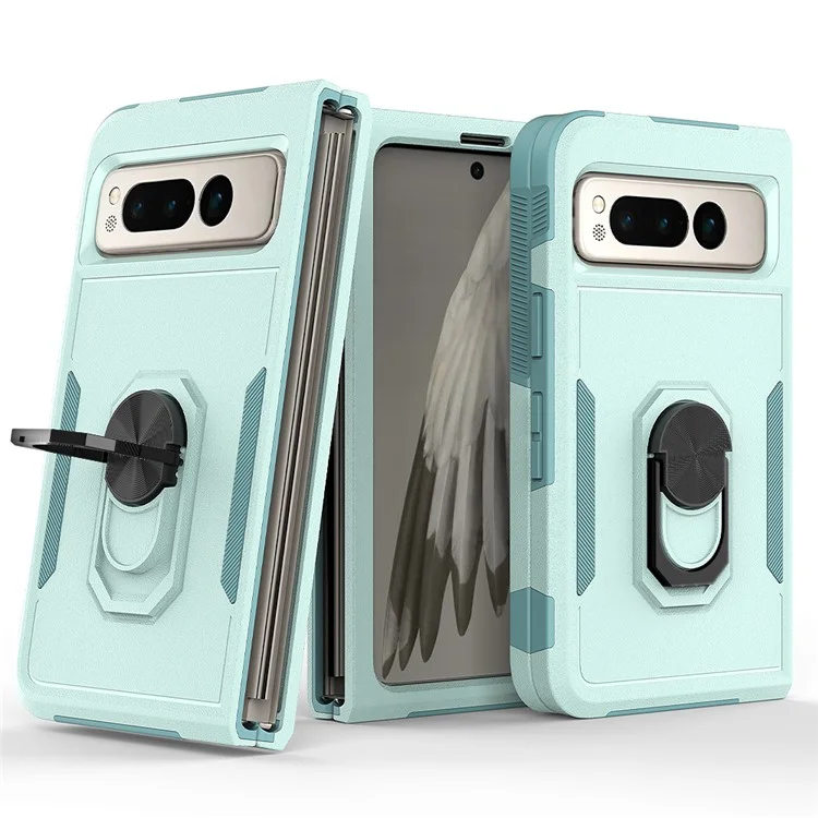 Shockproof Case for Google Pixel Fold Ring Kickstand Cover PC+TPU Hybrid Phone Case - Mint Green