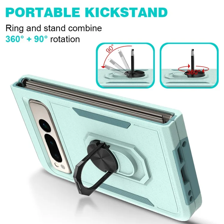 Shockproof Case for Google Pixel Fold Ring Kickstand Cover PC+TPU Hybrid Phone Case - Mint Green