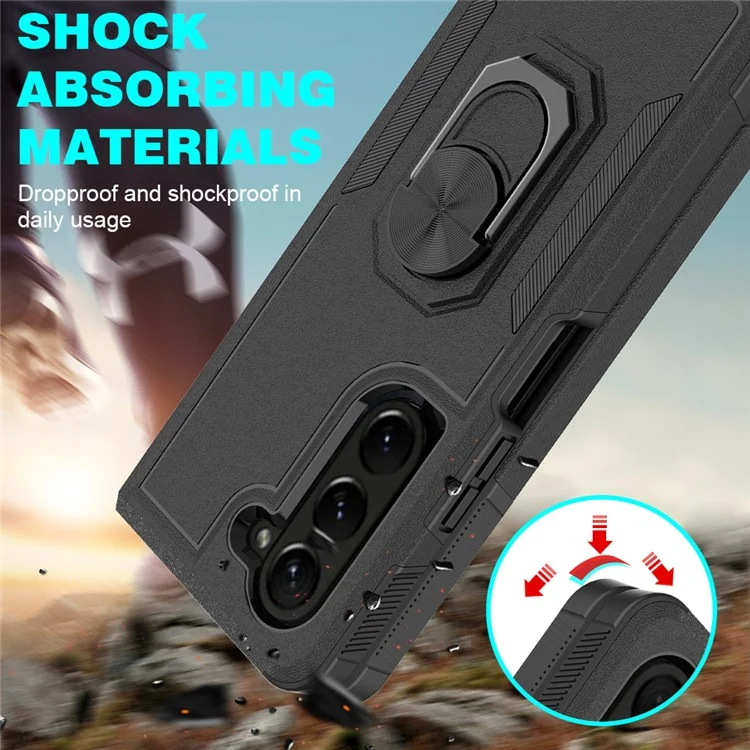 Custodia Per lo Shock Per Samsung Galaxy Z Fold5 5G Ring Kickstand Cover Pc+custodia Per Telefono Ibrido Tpu - Nero