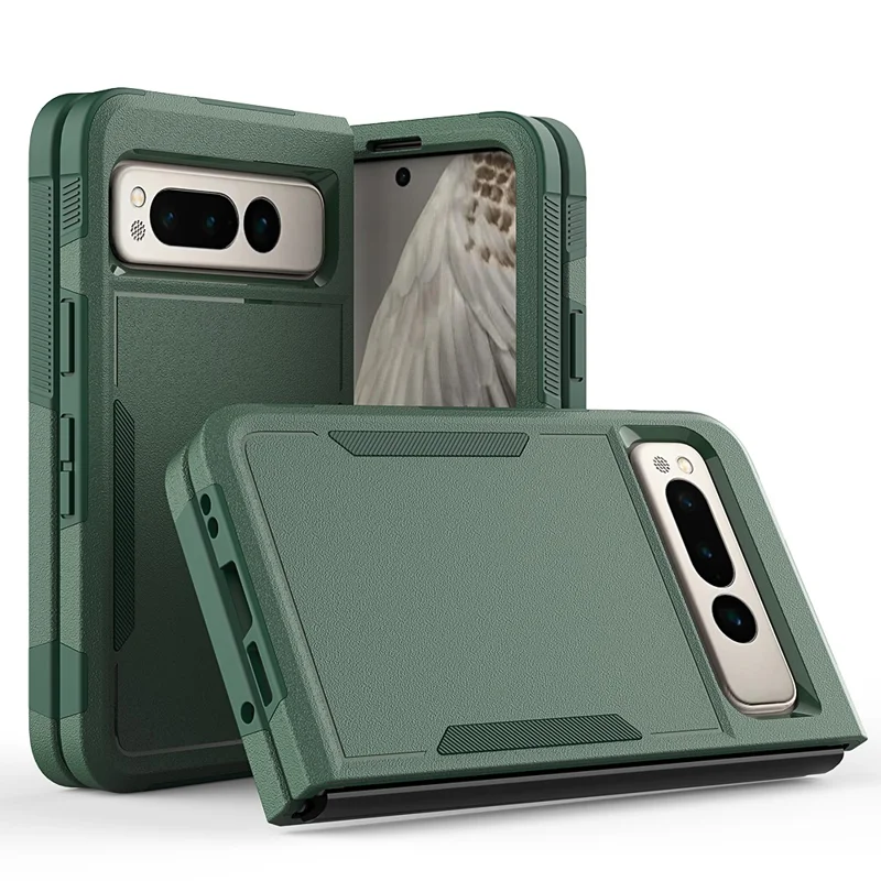 Anti-Fall Phone Case for Google Pixel Fold Hard PC+Soft TPU Slim Case Shockproof Phone Cover - Dark Green