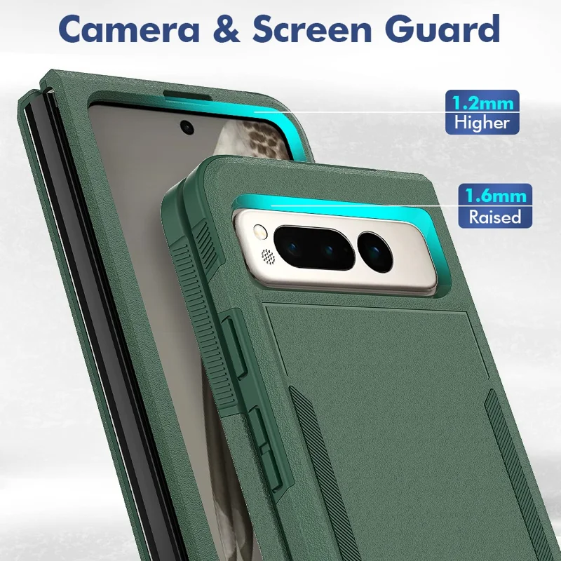 Anti-Fall Phone Case for Google Pixel Fold Hard PC+Soft TPU Slim Case Shockproof Phone Cover - Dark Green