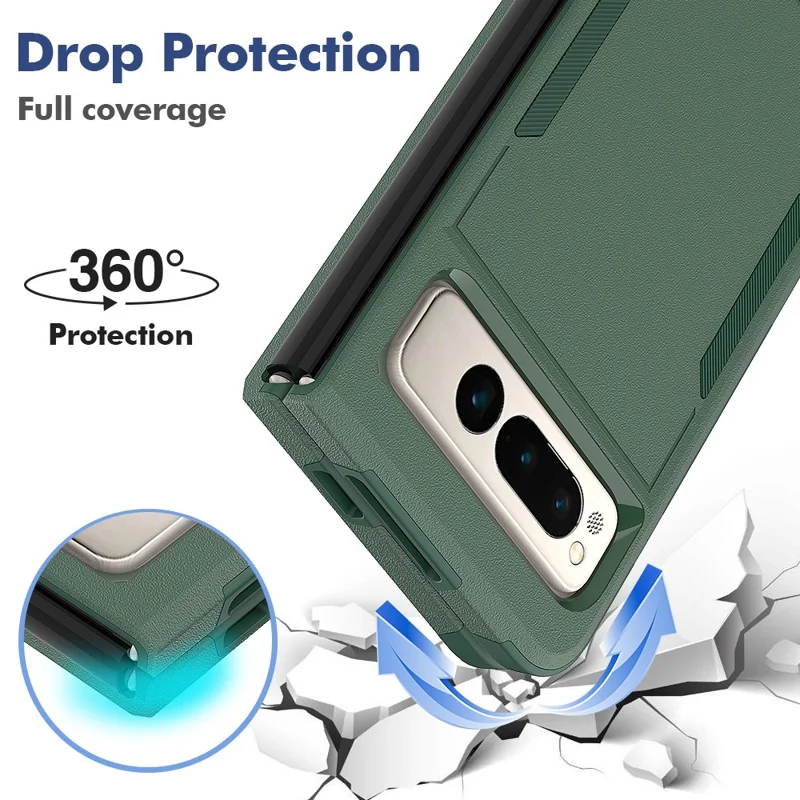 Anti-Fall Phone Case for Google Pixel Fold Hard PC+Soft TPU Slim Case Shockproof Phone Cover - Dark Green