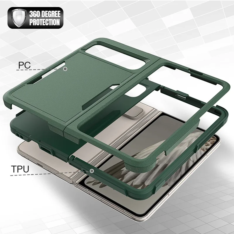Anti-Fall Phone Case for Google Pixel Fold Hard PC+Soft TPU Slim Case Shockproof Phone Cover - Dark Green