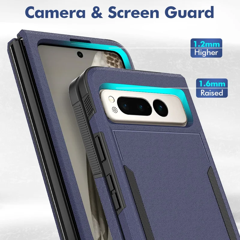 Anti-Fall Phone Case for Google Pixel Fold Hard PC+Soft TPU Slim Case Shockproof Phone Cover - Dark Blue