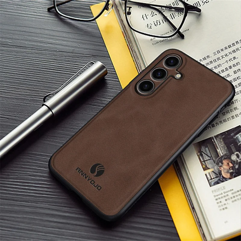 ANNYOJO For Samsung Galaxy S23 FE Slim Phone Cover PU Leather+PC+TPU Protective Phone Case Support Magnetic Car Mount - Black