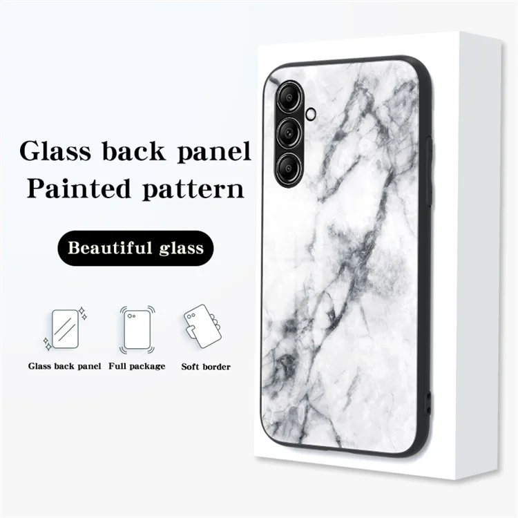 Pour Samsung Galaxy S23 FE Marble Pattern Phone Case Tempered Glass+PC Back TPU Frame Protective Cover - White Marble