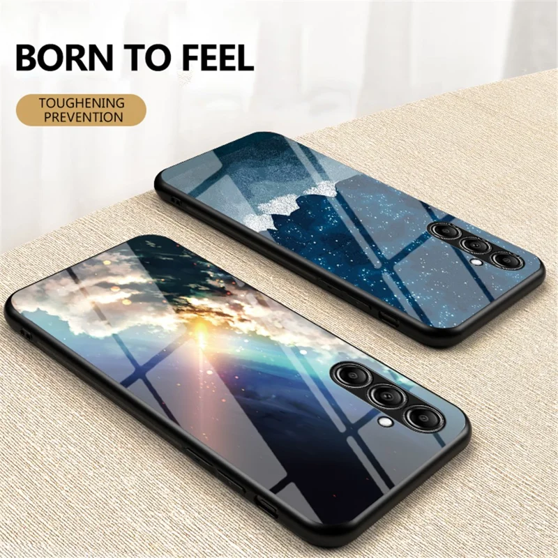 Pour Samsung Galaxy S23 FE Starry Sky Pattern Tempered Glass Case PC+TPU Anti-Scratch Phone Cover - Dream Starry Sky