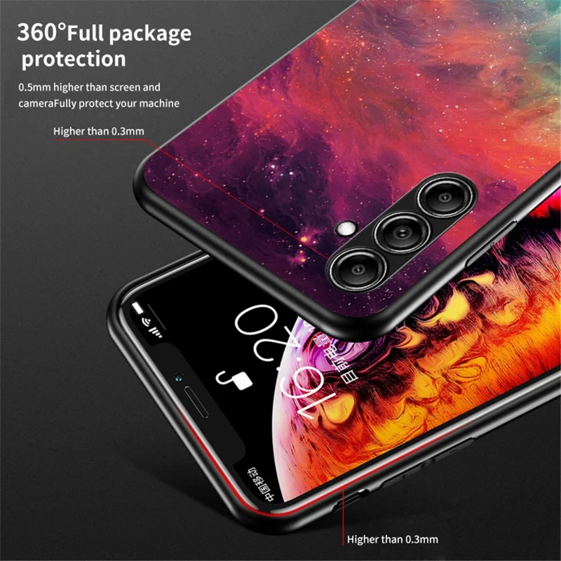 Pour Samsung Galaxy S23 FE Starry Sky Pattern Tempered Glass Case PC+TPU Anti-Scratch Phone Cover - Dream Starry Sky