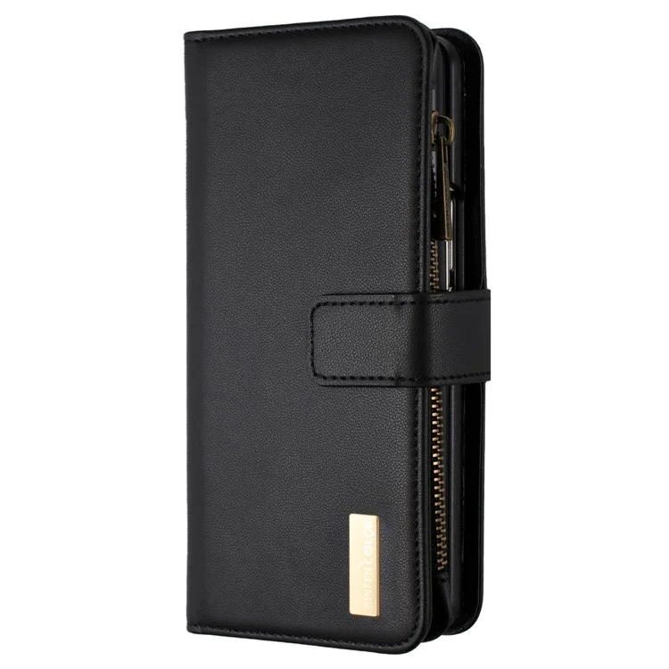BINFEN COLOR For Samsung Galaxy Z Fold4 5G Matte Zipper Pocket Phone Case PU Leather Stand Wallet Cover - Black