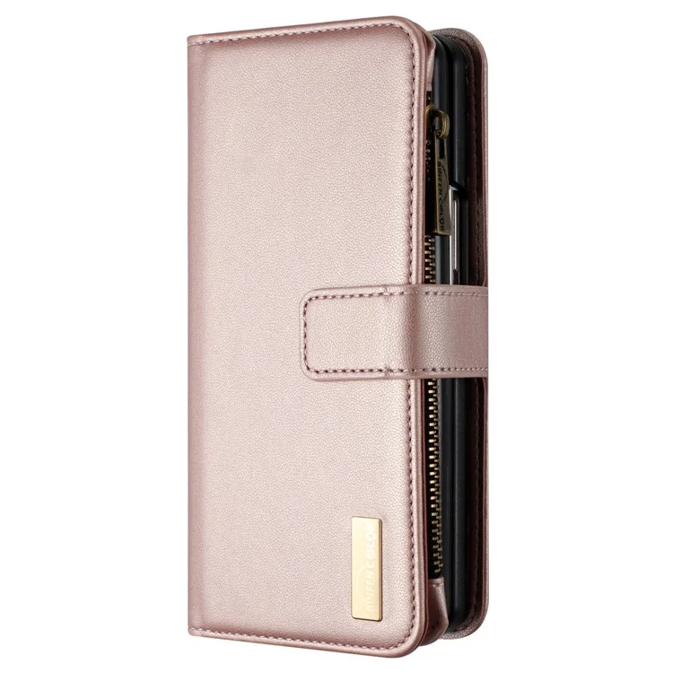 BINFEN COLOR Für Samsung Galaxy Z Fold5 5G Matte Geldbörse Handy-Hülle PU-Leder Ständer Reißverschlusstasche Flip-Cover - Roségold