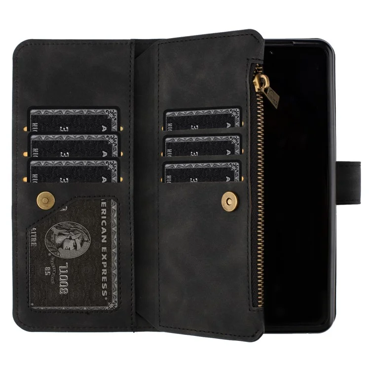 BINFEN COLOR Pour Samsung Galaxy Z Fold3 5G Étui de téléphone en cuir PU avec motif imprimé, support de poche zippé - Noir