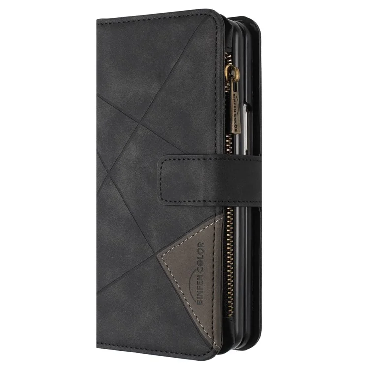 BINFEN COLOR Pour Samsung Galaxy Z Fold3 5G Étui de téléphone en cuir PU avec motif imprimé, support de poche zippé - Noir