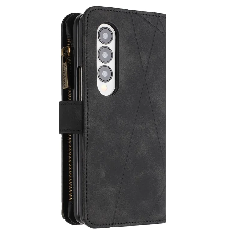 BINFEN COLOR Pour Samsung Galaxy Z Fold3 5G Étui de téléphone en cuir PU avec motif imprimé, support de poche zippé - Noir