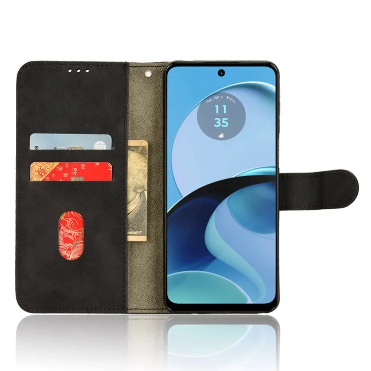 Для Motorola Moto G14 4G пылезащитный кожаный бумажник со стойкой Skin-touch Full Protection Phone Cover - черный