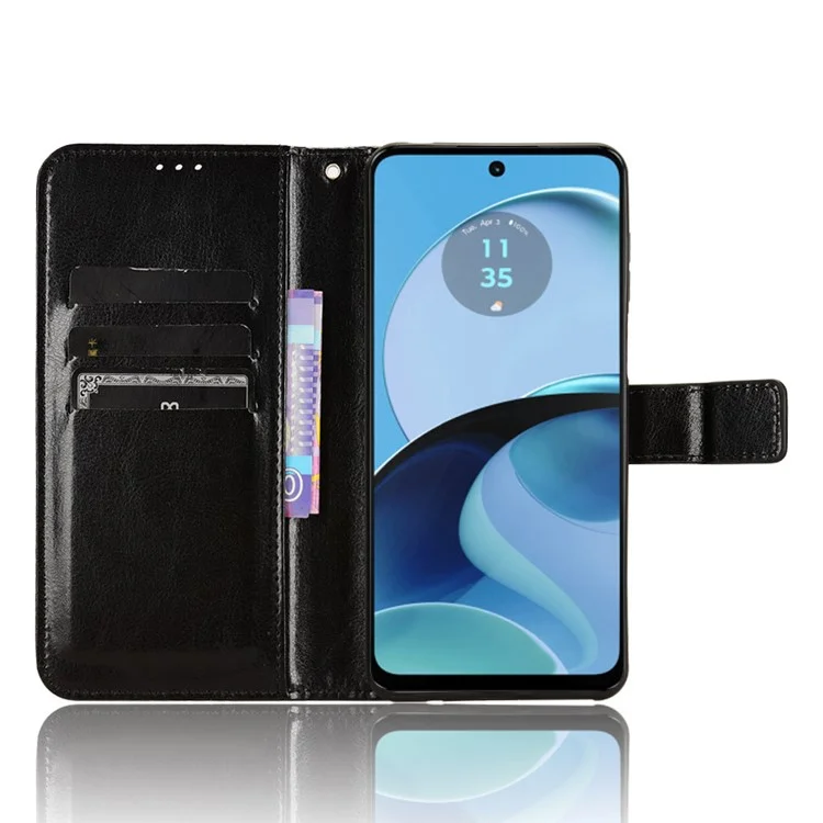 Для Motorola Moto G14 4G чехол из ПУ-кожи для телефона, чехол с безумной кожаной текстурой, бумажник со стойкой - черный