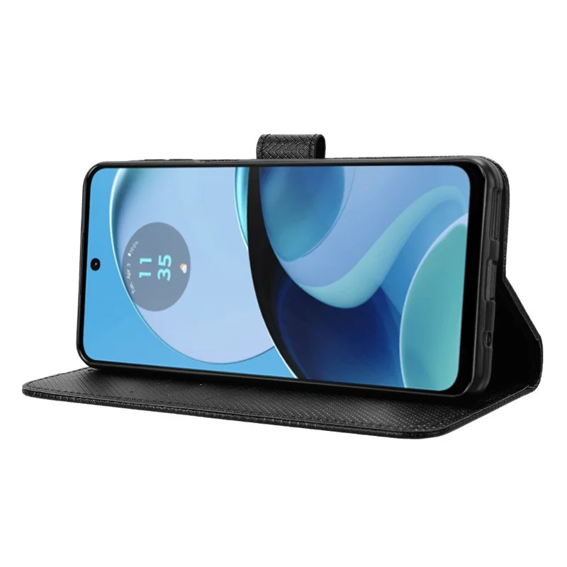 For Motorola Moto G14 4G PU Leather Wallet Case Shell Diamond Texture Drop-proof Stand Phone Cover - Black