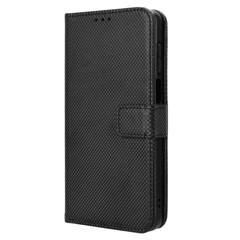 For Motorola Moto G14 4G PU Leather Wallet Case Shell Diamond Texture Drop-proof Stand Phone Cover - Black