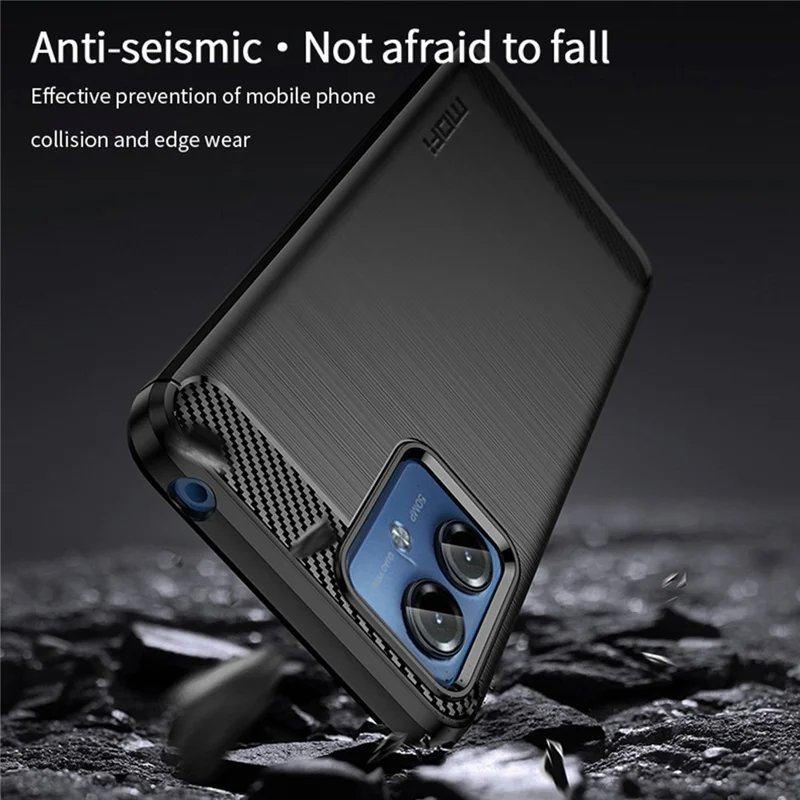 MOFI JK TPU Series-1 for Motorola Moto G14 4G Carbon Fiber Texture Brushed Cover TPU Anti-scratch Phone Case - Black