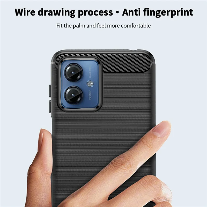 MOFI JK TPU Series-1 for Motorola Moto G14 4G Carbon Fiber Texture Brushed Cover TPU Anti-scratch Phone Case - Black