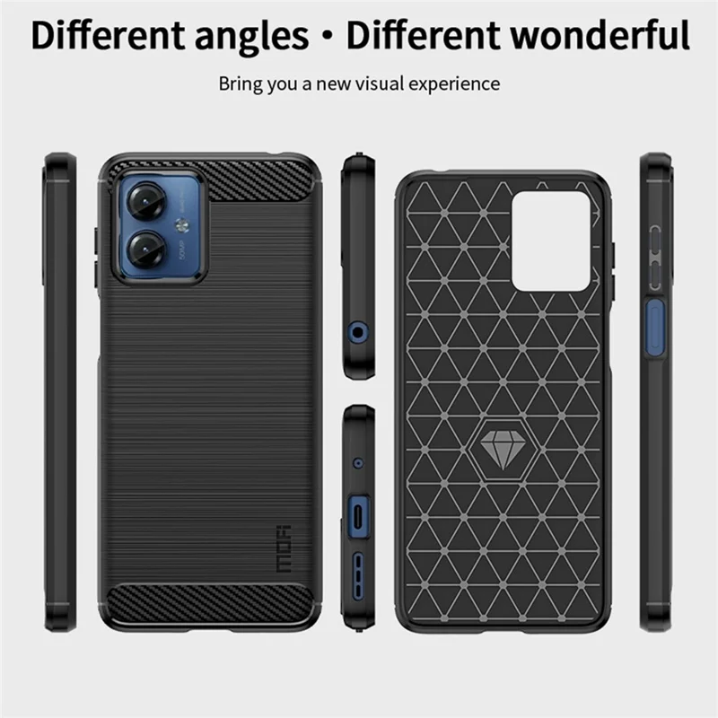 MOFI JK TPU Series-1 for Motorola Moto G14 4G Carbon Fiber Texture Brushed Cover TPU Anti-scratch Phone Case - Black