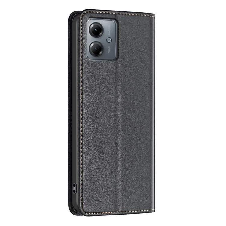 BINFEN COLOR BF18 For Motorola Moto G14 4G Phone Case Card Holder Foldable Stand Leather Cover - Black