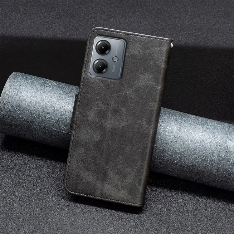 Для Motorola Moto G14 4G Flip Shell Textured Wallet PU Leather Phone Case Stand Phone Cover - Black