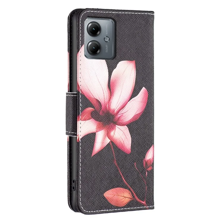 Magnetic Wallet Case for Motorola Moto G14 4G , PU Leather Pattern Printing Stand Phone Cover - Lotus