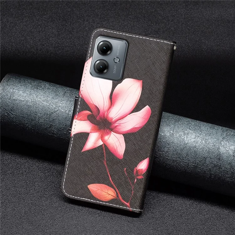 Magnetic Wallet Case for Motorola Moto G14 4G , PU Leather Pattern Printing Stand Phone Cover - Lotus
