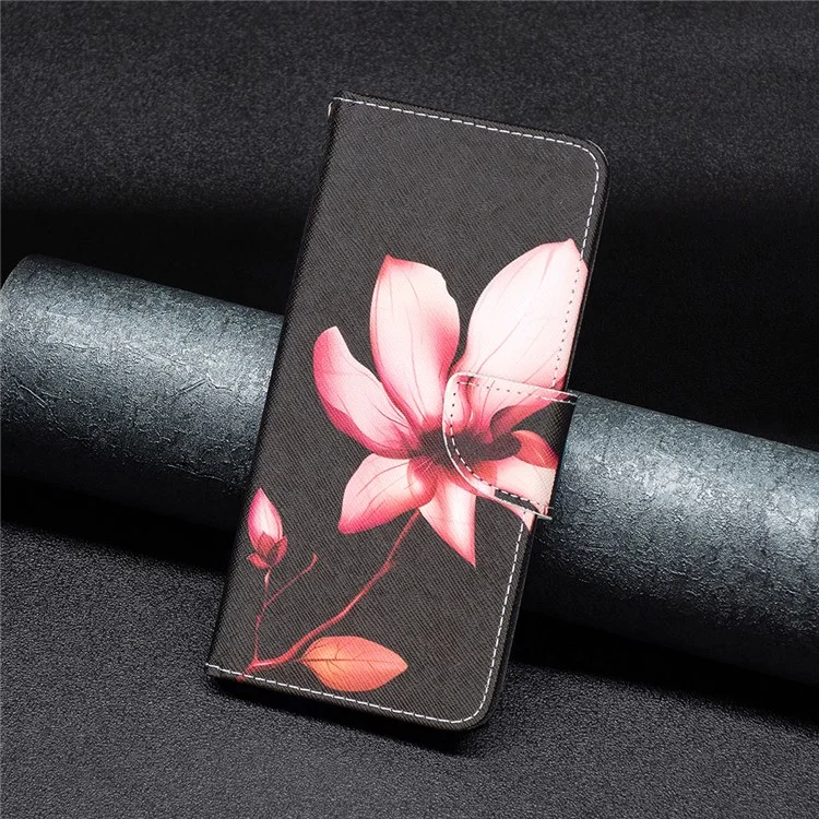 Magnetic Wallet Case for Motorola Moto G14 4G , PU Leather Pattern Printing Stand Phone Cover - Lotus