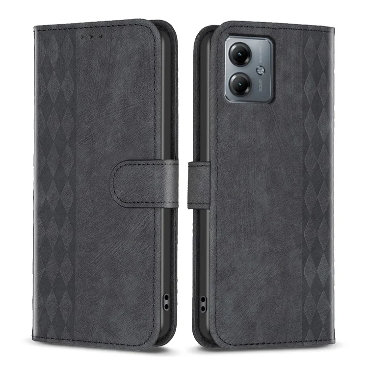 Para Motorola Moto G14 4G Imprinted Pattern PU Leather Phone Case Stand Wallet Anti-drop Cover - Black