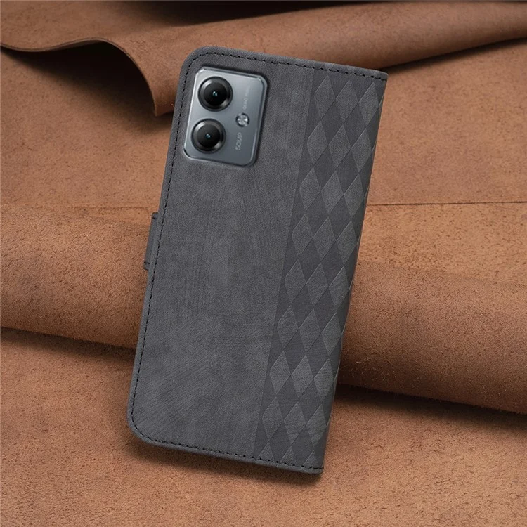 Para Motorola Moto G14 4G Imprinted Pattern PU Leather Phone Case Stand Wallet Anti-drop Cover - Black