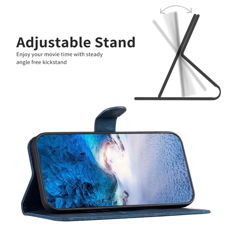 Voor Motorola Moto G14 4G Ingedrukt Patroon PU Leren Telefoonhoesje Staande Portemonnee Antivalt Cover - Blauw